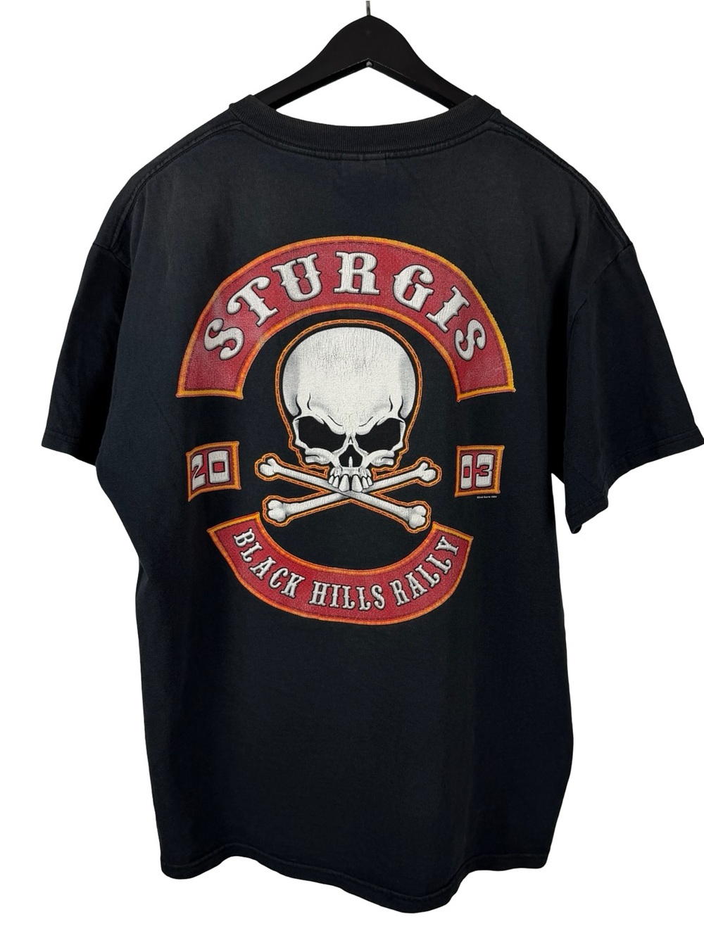 Vintage 2000 Sturgis Black Hills Rally Skull Biker Double Sided Shirt Size L